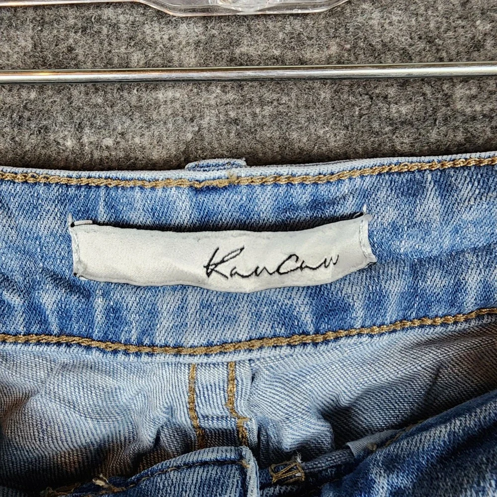 Kancan Denim Shorts Womens 27 Light Wash Distressed Raw Hem Blue EUC